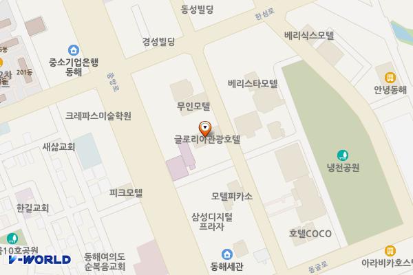 유한회사 동해글로리아 관광호텔 위치 지도 — 강원특별자치도 동해시 한섬로 112-4