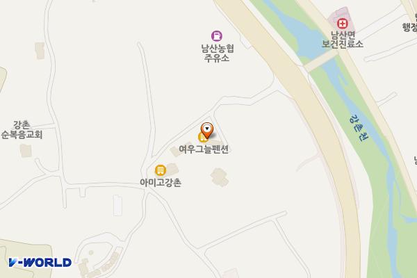 여우그늘펜션 위치 지도 — 강원특별자치도 춘천시 남산면 보매기1길 62-14