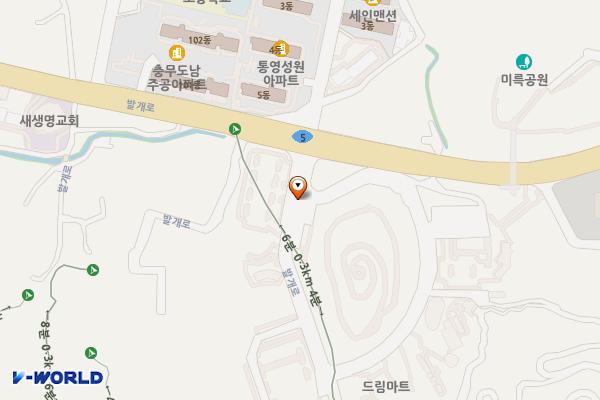 케이블카파크랜드 위치 지도 — 경상남도 통영시 발개로 172-9