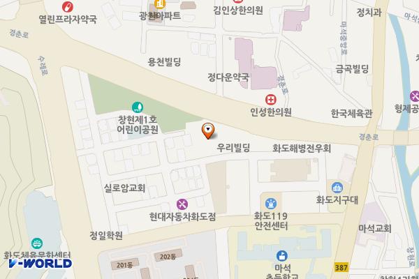 화도 제7공영(원병원 건너편) 위치 지도 — 경기도 남양주시 화도읍 창현리 734