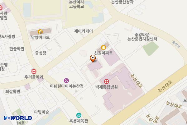 논산 백제종합병원 위치 지도 — 충청남도 논산시 시민로294번길 14