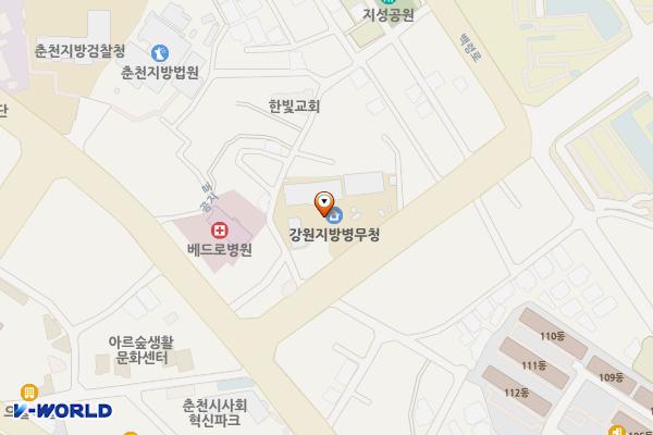 강원지방병무청 위치 지도 — 강원특별자치도 춘천시 백령로 15