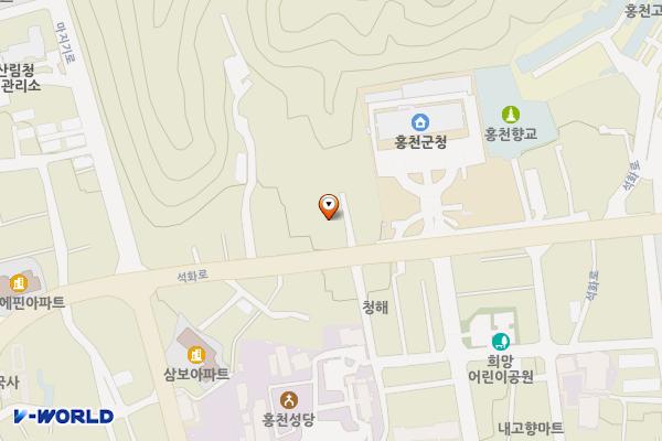 홍천군 청사 제2주차장 위치 지도 — 강원특별자치도 홍천군 홍천읍 석화로 83