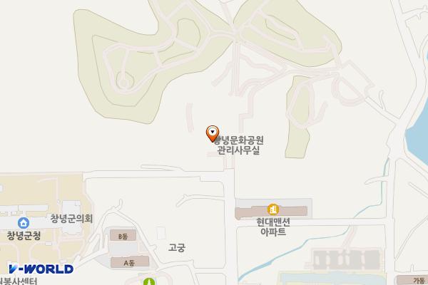 문화공원 주차장(군청 뒤) 위치 지도 — 경상남도 창녕군 창녕읍 교리 