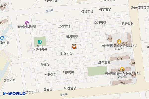 아산 배방읍 북수리 제1공영주차장 위치 지도 — 충청남도 아산시 배방읍 배방로187번길 16-1