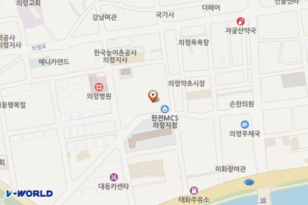 의령전통시장 주차빌딩 위치 지도 — 경상남도 의령군 의령읍 의병로16길 14-1