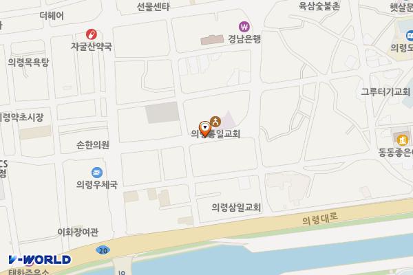 의령 복개천 노상 공영주차장 위치 지도 — 경상남도 의령군 의령읍 의병로22길 13-7