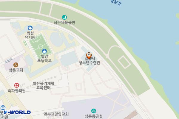 밀양시 청소년수련관 위치 지도 — 경상남도 밀양시 삼문송림길 26