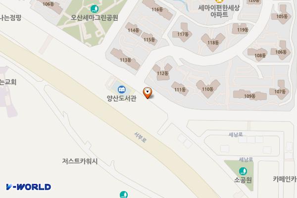 오산시 양산도서관 공영주차장 위치 지도 — 경기도 오산시 양산로410번길 34