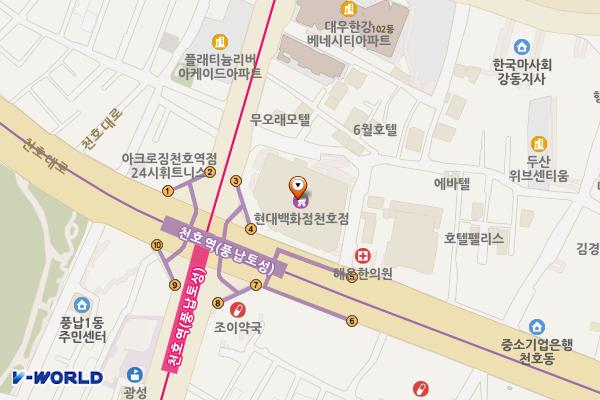 현대백화점 천호점 위치 지도 — 서울특별시 강동구 천호대로 1005