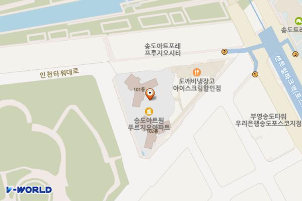 인천 송도 아트포레푸르지오시티 위치 지도 — 인천광역시 연수구 인천타워대로 257