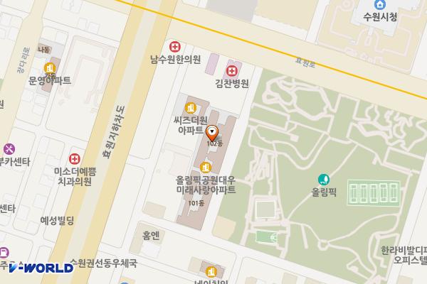 올림픽공원대우미래사랑 102동 위치 지도 — 경기도 수원시 권선구 효원로230번길 24