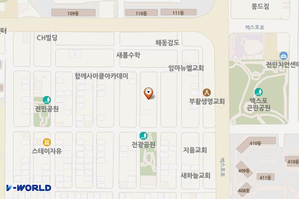 전민동 제1공영주차장 위치 지도 — 대전광역시 유성구 전민동 332-6전민동 제1공영주차장