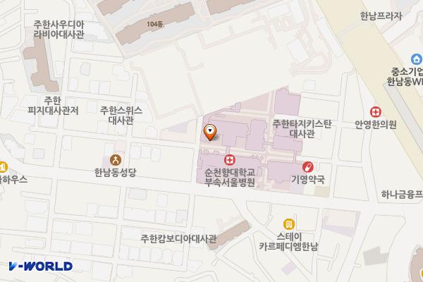 순천향대학교 부속 서울병원서별관방면주차장 위치 지도 — 서울특별시 용산구 대사관로 59