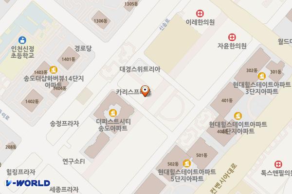 인천 송도 카리스프라자 위치 지도 — 인천광역시 연수구 해돋이로 160-19