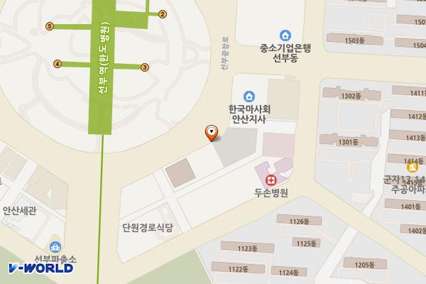 안산 단원구 두손병원 앞 유료주차장 위치 지도 — 경기도 안산시 단원구 선부동 1077-19