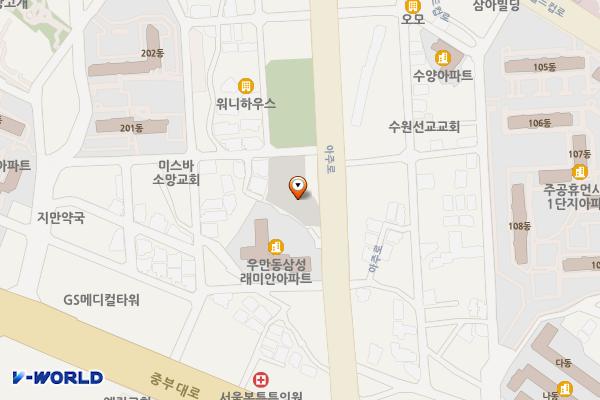 수원시 우만2동공영주차장 위치 지도 — 경기도 수원시 팔달구 아주로27번길 5