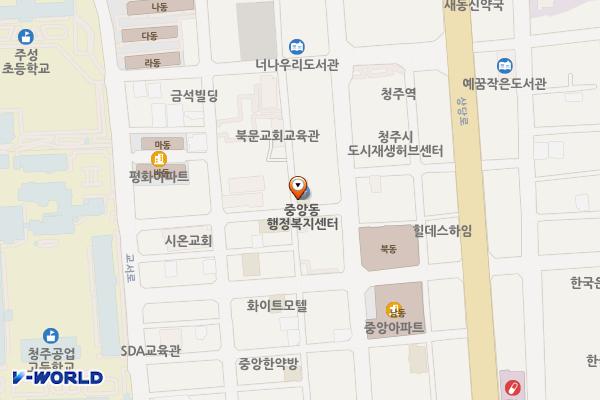 청주시 중앙동행정복지센터 위치 지도 — 충청북도 청주시 상당구 교서로32번길 31