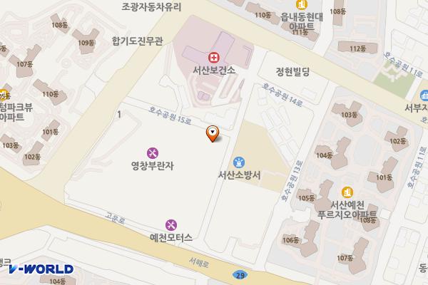 서산시 종합사회복지관 공영주차장 위치 지도 — 충청남도 서산시 호수공원15로 18