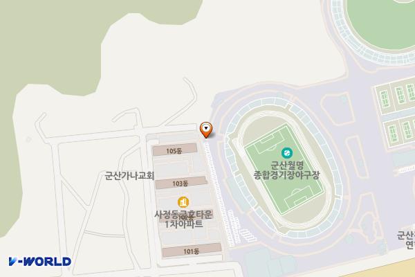 군산월명종합경기장(축구장) 위치 지도 — 전북특별자치도 군산시 사정동 448-30