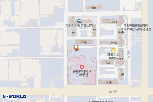 순천향대학교 구미병원 주차타워 지상 3층 위치 지도 — 경상북도 구미시 1공단로 179