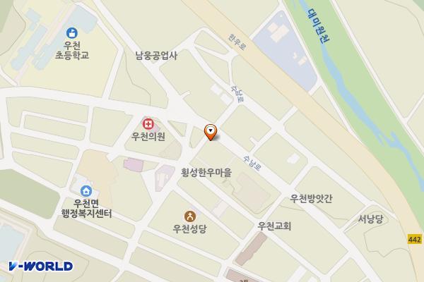 횡성군 우천제1공영주차장 위치 지도 — 강원특별자치도 횡성군 우천면 우항3길 1