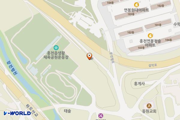 홍천군 홍천복합문화센터 위치 지도 — 강원특별자치도 홍천군 홍천읍 연봉리 377-5