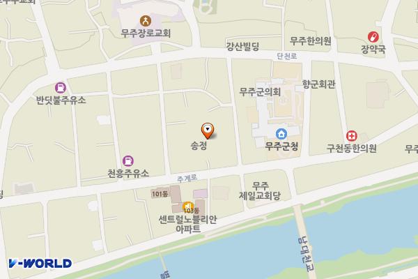 무주군 전간도로 공영주차장 위치 지도 — 전북특별자치도 무주군 무주읍 읍내리 880-1