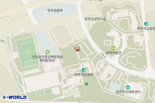 무주군 예체문화관 P2주차장 위치 지도 — 전북특별자치도 무주군 무주읍 당산리 1135-3