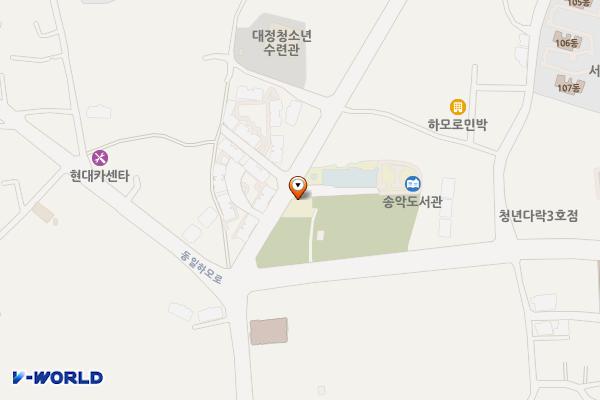 송악도서관 입구주차장 위치 지도 — 제주특별자치도 서귀포시 대정읍 하모리 1261-2