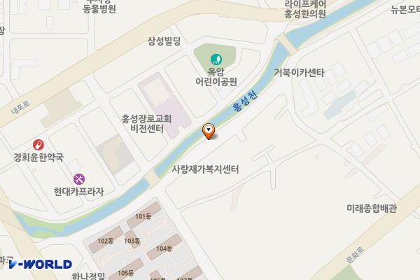 우체국 뒤 홍성천변 노상주차장 위치 지도 — 충청남도 홍성군 홍성읍 옥암리 14-10