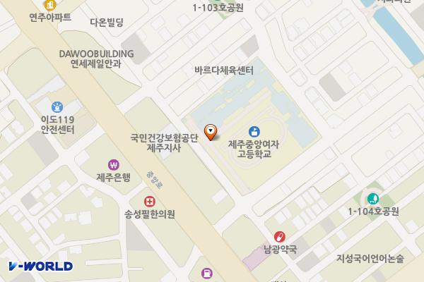 제주중앙여자고등학교 완속 위치 지도 — 제주특별자치도 제주시 구남동5길 11