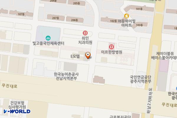 우산동 맨하탄모텔 옆 위치 지도 — 전남광주통합특별시 광산구 무진대로231번길 15