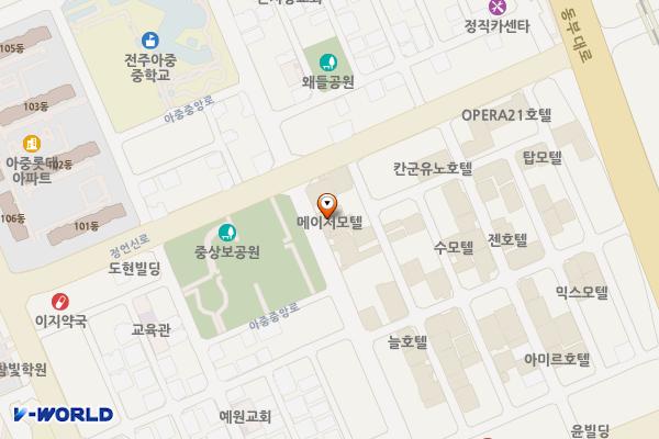 전북전주브라운도트호텔 위치 지도 — 전북특별자치도 전주시 덕진구 아중중앙로 30