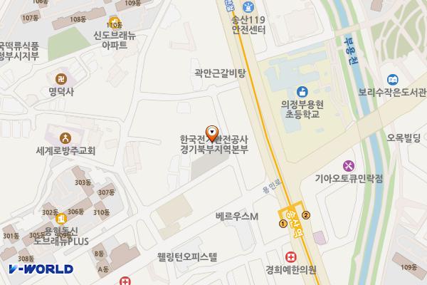 한국전기안전공사 경기북부지역본부 위치 지도 — 경기도 의정부시 용민로 75-19