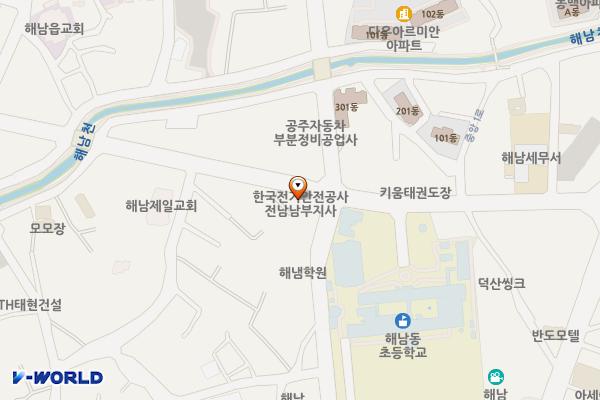 한국전기안전공사 전남남부지사 위치 지도 — 전남광주통합특별시 해남군 해남읍 중앙1로 61