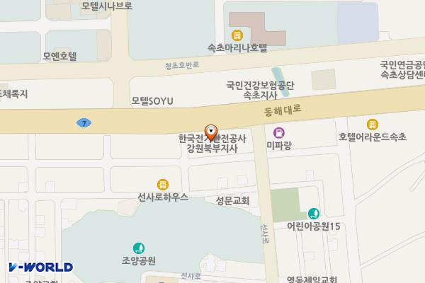 한국전기안전공사 강원북부지사 위치 지도 — 강원특별자치도 속초시 동해대로 4051