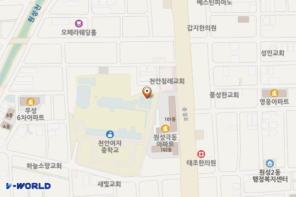 천안여자중학교(썬이엔피) 위치 지도 — 충청남도 천안시 동남구 원거리11길 31