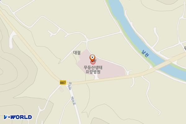 의료법인 무등산의료재단 무등산 생태요양병원 위치 지도 — 전남광주통합특별시 담양군 가사문학면 백아로 2640