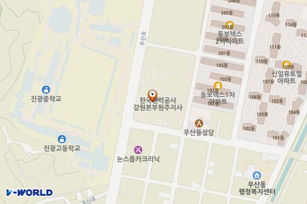 한국전력공사 원주지사 위치 지도 — 강원특별자치도 원주시 우산로 122