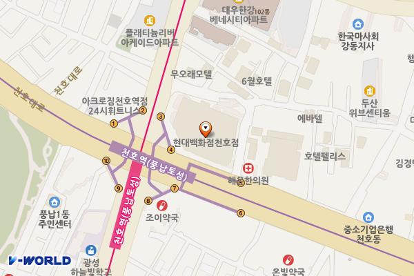 현대백화점 천호점 위치 지도 — 서울특별시 강동구 천호대로 1005