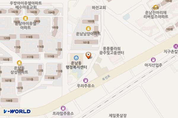 운남동 주민센터 위치 지도 — 전남광주통합특별시 광산구 목련로 219번길 25