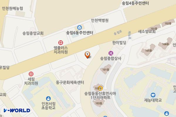 서림초교 뒤 공영주차장 위치 지도 — 인천광역시 제물포구 송림동 125-3