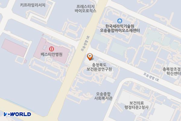 충청북도보건환경연구원 위치 지도 — 충청북도 청주시 흥덕구 오송읍 오송생명1로 184
