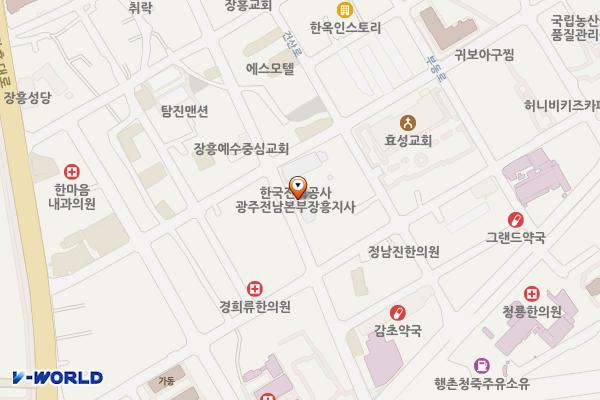 한전장흥지사 주차장 위치 지도 — 전남광주통합특별시 장흥군 장흥읍 건산리 390-3