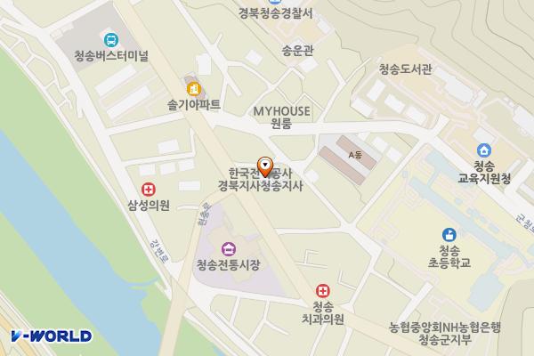 청송지사 위치 지도 — 경상북도 청송군 청송읍 중앙로 205 (월막리, 한국전력공사 청송지점)