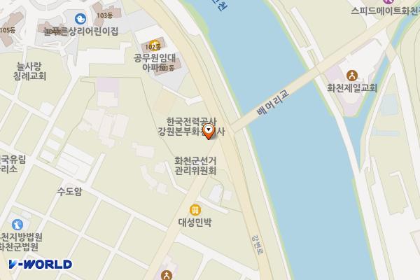 한국전력 화천지사 위치 지도 — 강원특별자치도 화천군 화천읍 산수화로 53