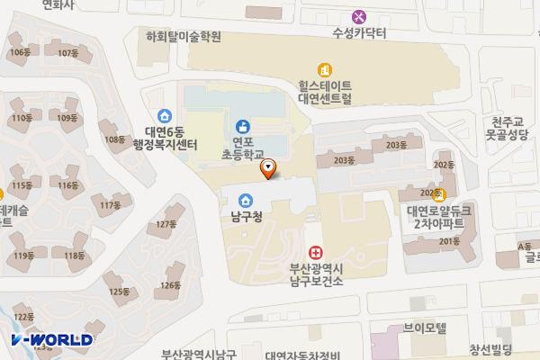 남구청 서편 주차장 위치 지도 — 부산광역시 남구 못골로 19