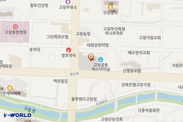 고창공용터미널 공용주차장 위치 지도 — 전북특별자치도 고창군 고창읍 중앙로 191
