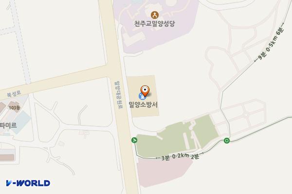 밀양소방서 위치 지도 — 경상남도 밀양시 밀양대공원로 66